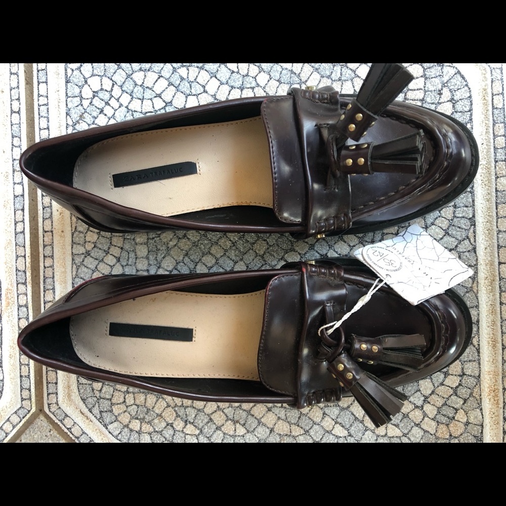 Zara women brown penny tassel loafers size 6